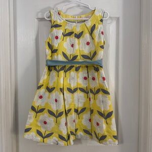 Mini Boden Baby Girl White and Yellow Sleeveless Scoop Neck Sundress